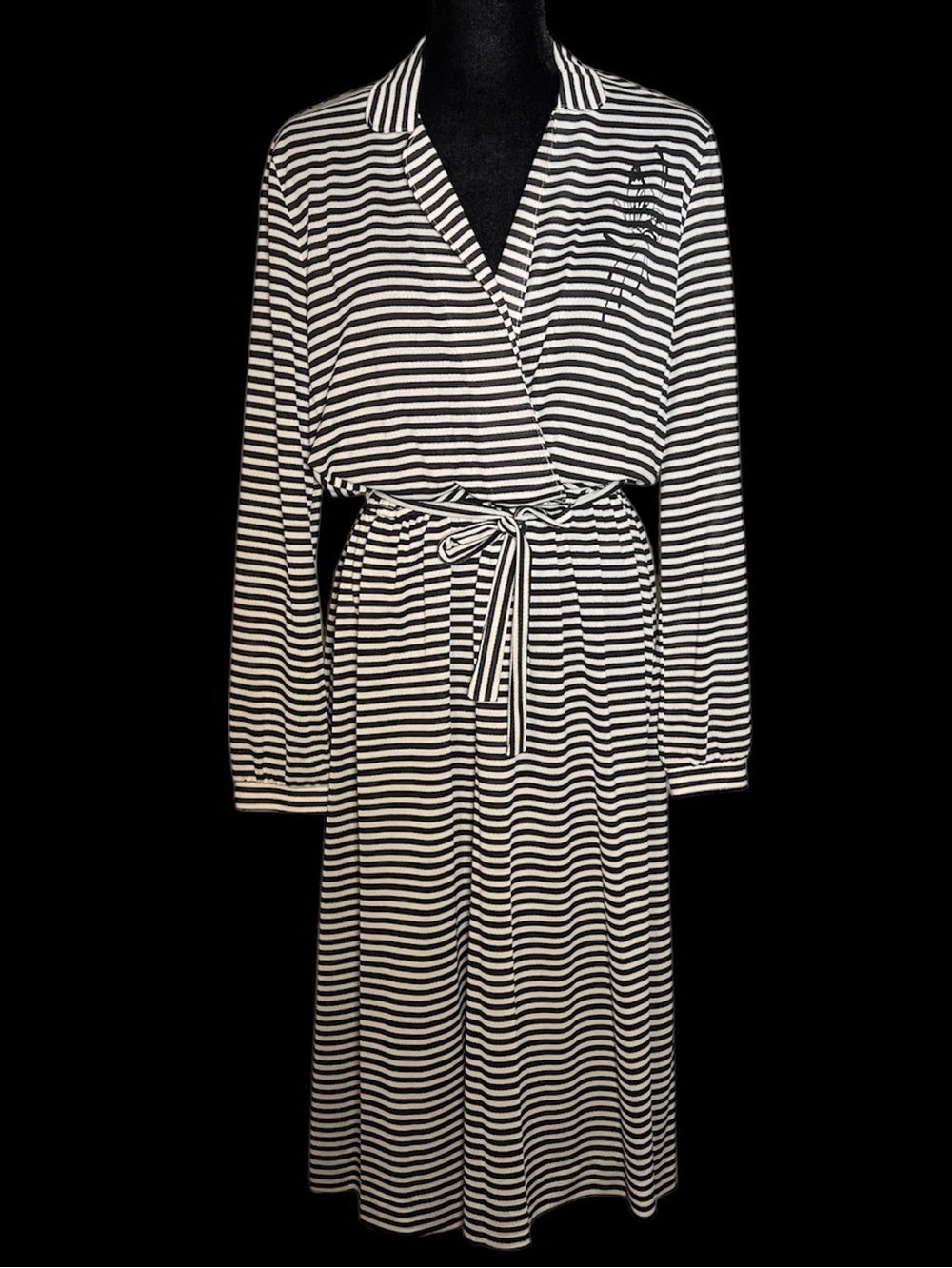 Knits by Magda - 70's/80's Black & White Striped Midi Dress - Size 16